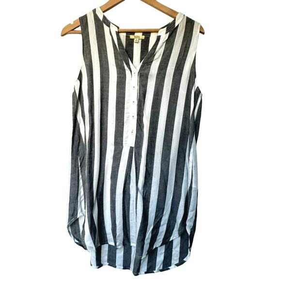 KORI AMERICA Women's Small Gray White Striped Tunic Tank Top Lagenlook Beachy - Picture 2 of 8